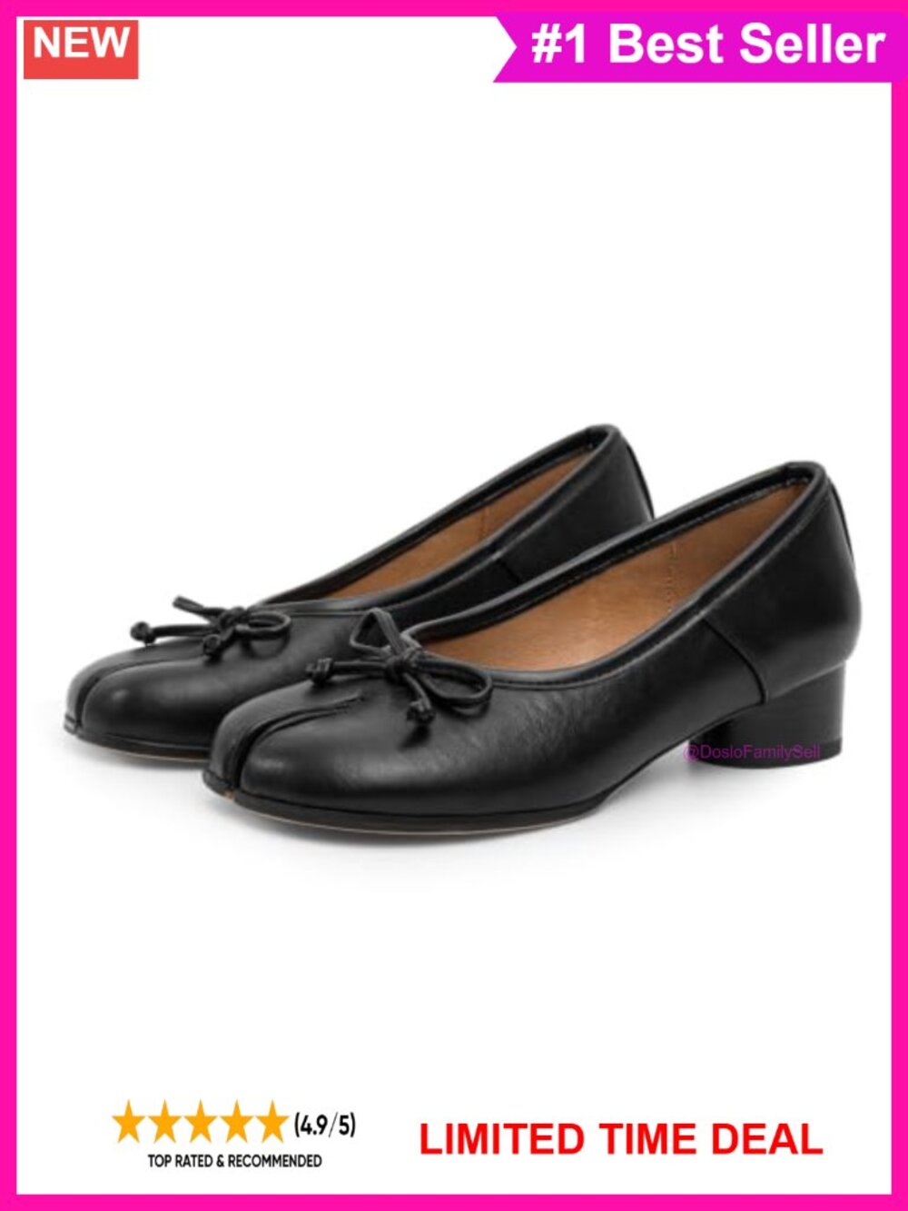 Tabi Ballet Heels Faux Leather Split Toe Chunky Block Low Heel Ruched Satin Bow